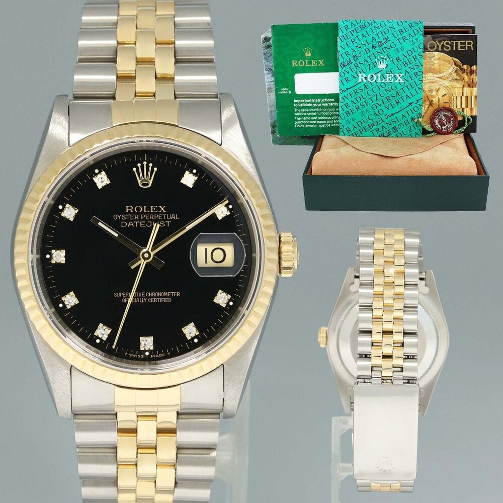 Men's Rolex Two Tone Midsize 36mm Diamond Watch With Box! Mint Condition!